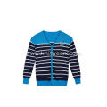 Boy's Knitted Striped Logo Embroidery Buttoned Cardigan